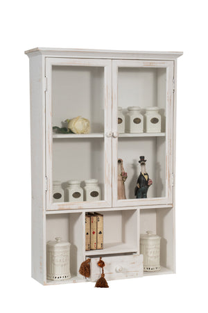 Biscottini VETRINETTA BACHECA IN LEGNO FINITURA BIANCA ANTICATA L60XPR18XH89 CM STILE SHABBY