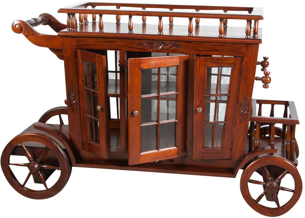 Biscottini Biscottini Carrello Bar Legno Mogano Noce 125x45x82 Porta Vivande Ruote