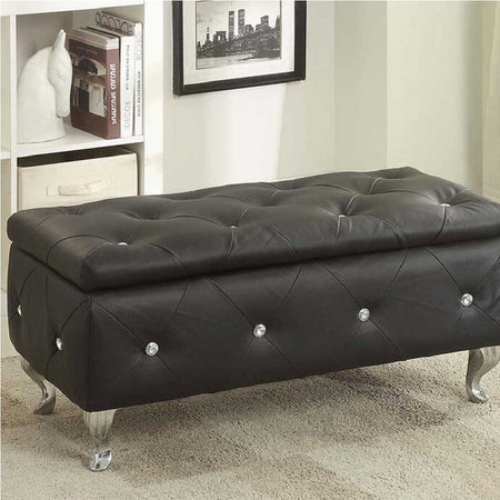 Cassapanca Pouf Contenitore Panca Moderna 96x46 H 43cm con Cristalli Nero