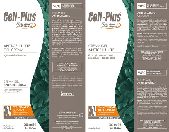 CELL PLUS Crema - Gel Anticellulite 200ml con Alghe Azzurre della Bretagna, Centella e Acqua dArancia, Idratante, a Rapido Assorbimento, Non Unge, per Pelli Sensibili - Naturopatica shop & therapy
