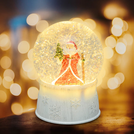 Sfera in vetro palla di neve decorata luminosa con led a luce bianco caldo ø13cm