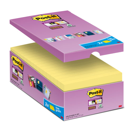 Value Pack 14+2 Blocco 90Fg Post-It Super Sticky Giallo Canary 76X127Mm