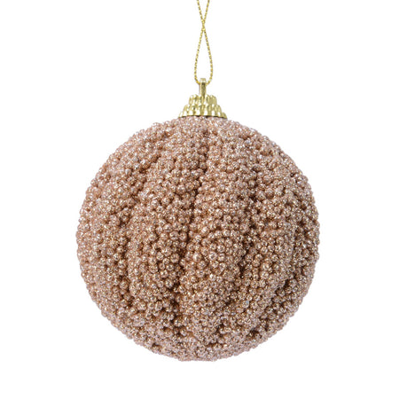 Palline per albero di Natale in foam con glitter decorate color Caramello da 8 cm