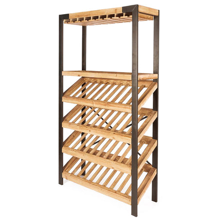 Mobile enoteca e bar "Kurtis" con 5 ripiani per bottiglie di vino e calici cantina in legno e metallo h 199 cm