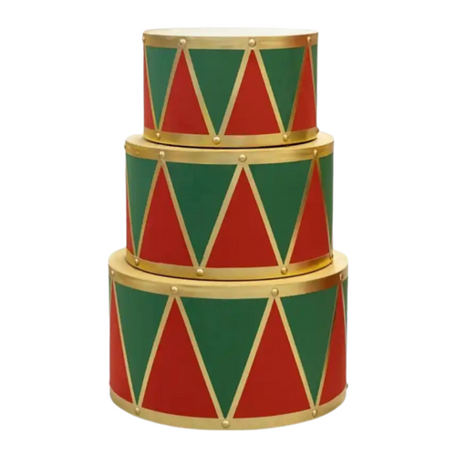 Tavolino a forma di tamburo, colore verde, rosso e oro da h40 cm