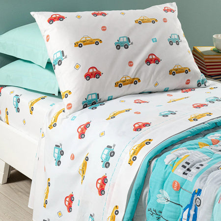 Completo Lenzuola Car ! Caleffi Kids In Cotone  Singolo Azzurro