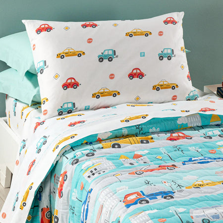 Completo Lenzuola Car ! Caleffi Kids In Cotone  Singolo Azzurro