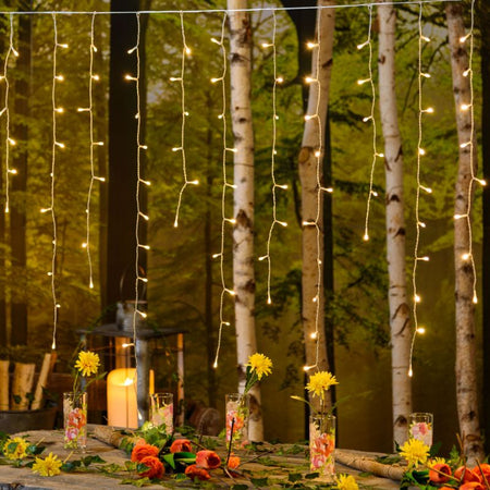 Cascata di luci 360 led bianco caldo Ø 5 mm con pannello solare per decorazioni natalizie h 110 cm