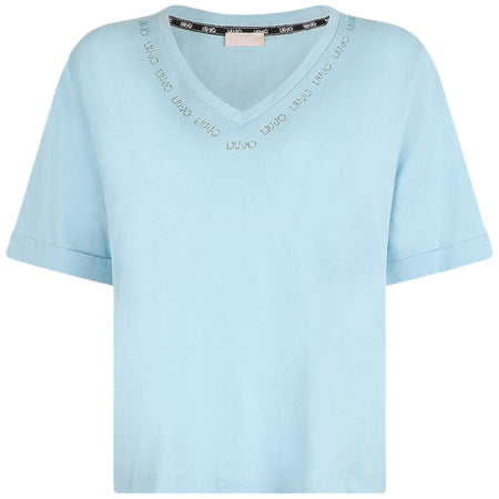 Liu Jo t-shirt celeste scollo a V con strass TA5175JS923 M9490 T-shirt Liu Jo