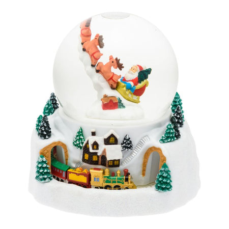 Sfera natalizia con glitter led in plastica con Babbo Natale e renne decorazione per interno h 18,5 cm