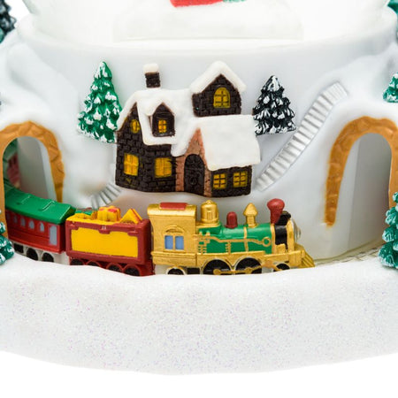 Sfera natalizia con glitter led in plastica con Babbo Natale e renne decorazione per interno h 18,5 cm