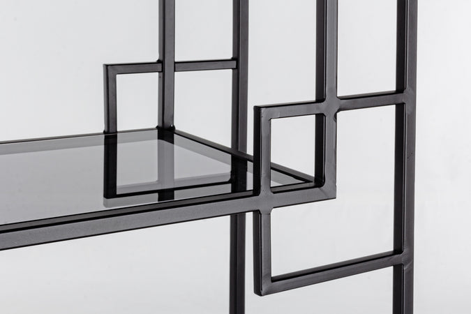 Libreria "Korvet" in acciaio nero con 5 ripiani in vetro h 183 cm per ufficio moderno