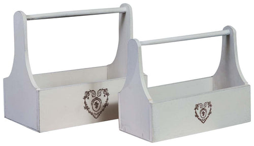 Biscottini Set di due contenitori Shabby in legno finitura bianca anticata 31x17x27 + 38x14x22 cm