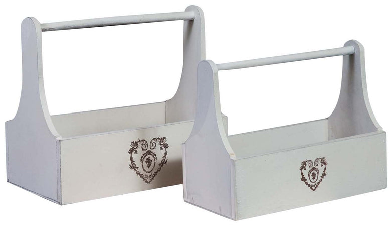 Biscottini Set di due contenitori Shabby in legno finitura bianca anticata 31x17x27 + 38x14x22 cm