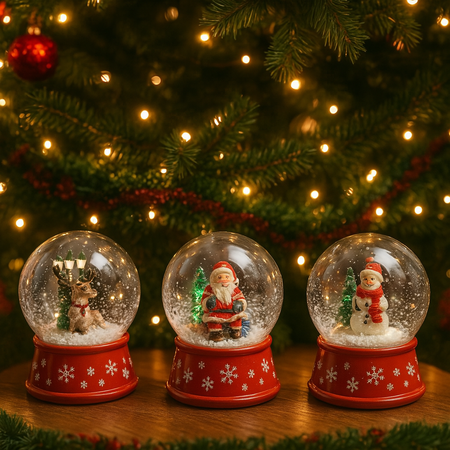 Palla di neve in plastica con luci e neve con musica decorazione natalizia