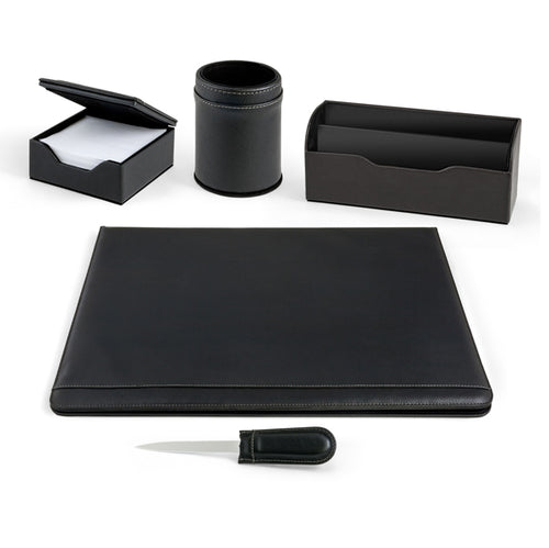 Servizio Scrittoio William Nero In Ecopelle 5 Pezzi City Time