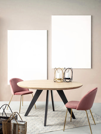 Sedia "Tanya" in velluto rosa anticato e gambe ottone h 77 cm arredamento moderno