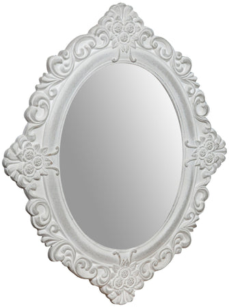 Biscottini Specchiera Parete Ovale Biscottini 50x2x58 Legno Bianco Anticato Made in Italy