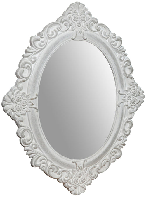 Biscottini Specchiera Parete Ovale Biscottini 50x2x58 Legno Bianco Anticato Made in Italy