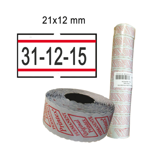 Pack 10 Rotoli 1000 Etich. 21X12Mm Bianco Remov. Con Righe Rosse Printex