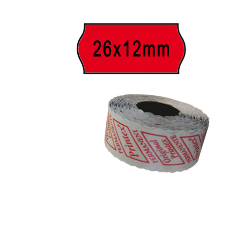 Pack 10 Rotoli 1000 Etich. 26X12Mm Onda Rosso Perm. Printex