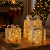Pacchi regalo color argento con luci Led per decorazione natalizia set da 3