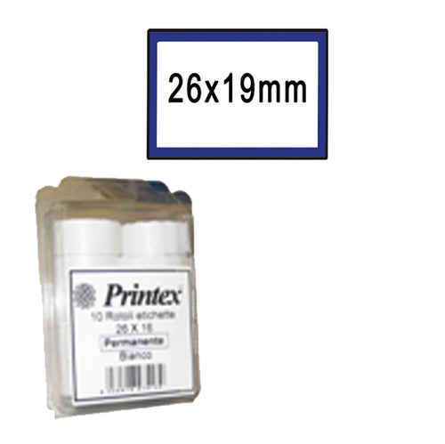 Pack 10 Rotoli 600 Etich. 26X19Mm Bianco Perm. Cornice Blu Printex