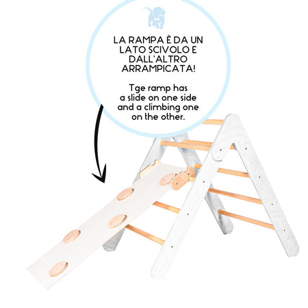 Triangolo di Pikler richiudibile bianco con rampa per arrampicata