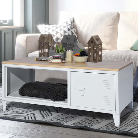 Mobile basso Metallo e Legno 120x40 H 46cm Salotto Porta TV Design Industriale