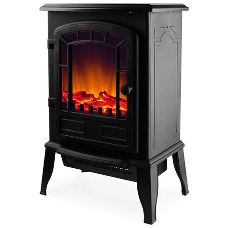 Caminetto Elettrico Stufa 1000/2000 W luci LED 38x24 H56 cm Effetto Fuoco Nero