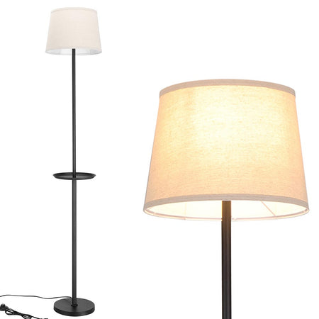 Piantana Lampada 174 cm Design Moderno Paralume Stoffa Tavolino incorporato