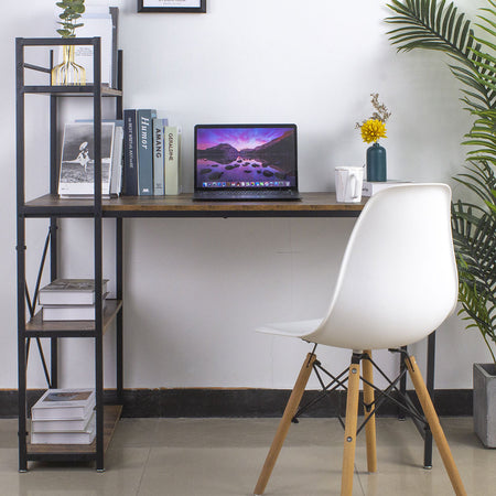 Scrivania con Libreria Tavolo Porta PC in Metallo e Legno Effetto Anticato