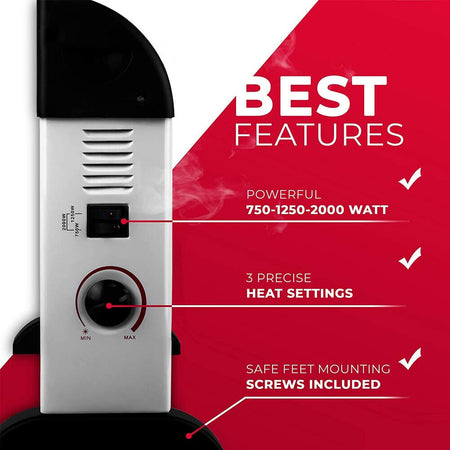 Termoconvettore Stufa Elettrica 3 Potenze 2000W Termostato Regolabile Bianco