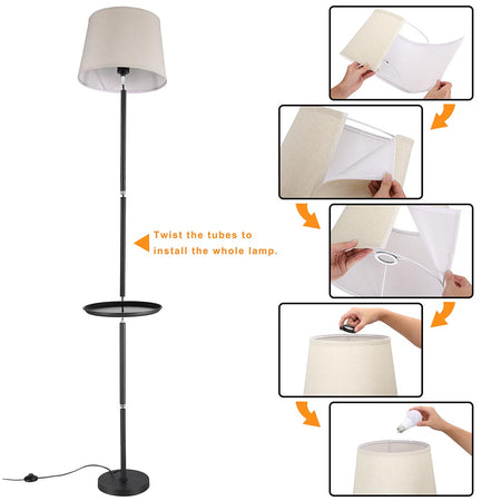 Piantana Lampada 174 cm Design Moderno Paralume Stoffa Tavolino incorporato
