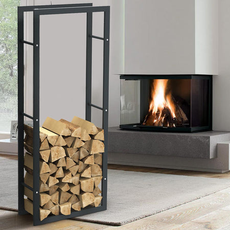 Portalegna in Metallo Verniciato Porta Legna Interno Esterno 150x60x25cm Nero