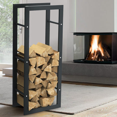 Portalegna in Metallo Verniciato Porta Legna Interno Esterno 100x40x25cm Nero
