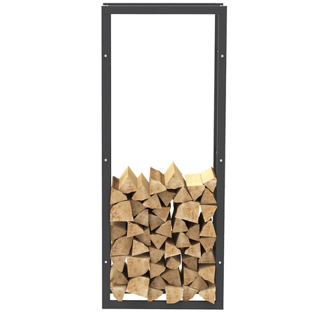 Portalegna in Metallo Verniciato Porta Legna Interno Esterno 150x60x25cm Nero