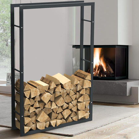 Portalegna in Metallo Interno Esterno Legnaia Camino Stufa 150x100x25cm Nero