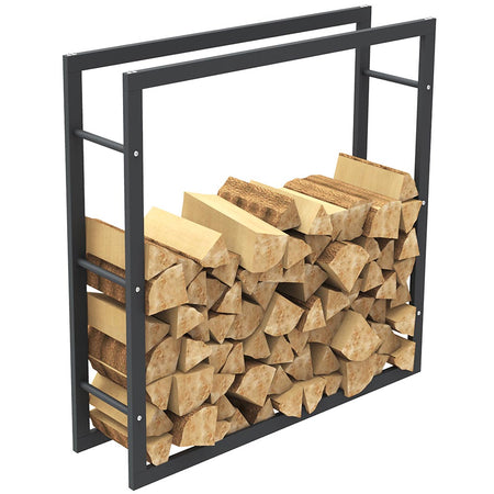 Portalegna in Metallo Verniciato Porta Legna Interno Esterno 100x100x25cm Nero
