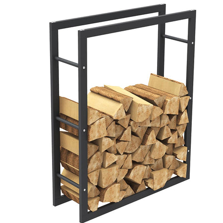Portalegna in Metallo Verniciato Porta Legna Interno Esterno 100x80x25cm Nero