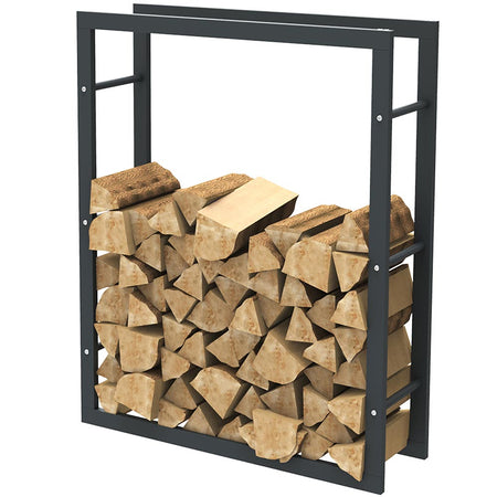 Portalegna in Metallo Verniciato Porta Legna Interno Esterno 100x80x25cm Nero