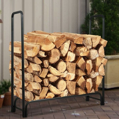 Portalegna in Metallo Interno Esterno Legnaia Camino Stufa 120x35x120cm Nero