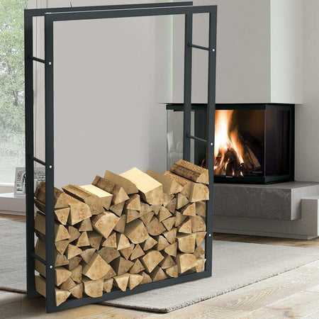 Portalegna in Metallo Interno Esterno Legnaia Camino Stufa 150x100x25cm Nero