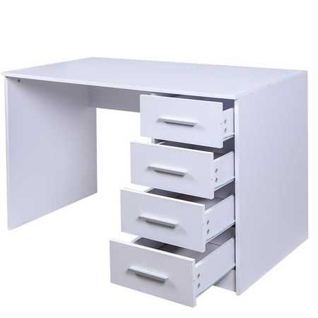 Scrivania in Legno MDF con Cassettiera 4 Cassetti 110x56 H 73cm Porta PC Bianco