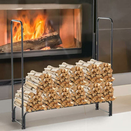 Portalegna in Metallo Interno Esterno Legnaia Camino Stufa 120x35x120cm Nero