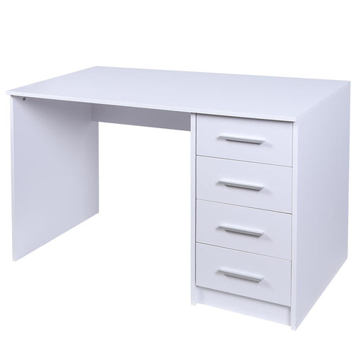 Scrivania in Legno MDF con Cassettiera 4 Cassetti 110x56 H 73cm Porta PC Bianco