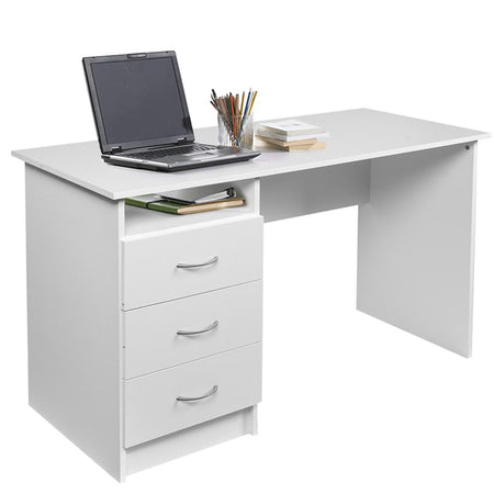 Tavolo Scrivania Legno con Cassettiera 3Cassetti 120x51 H 72 cm Porta PC Bianco