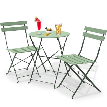 Set 3 Pezzi Tavolo con 2 Sedie Bar Hotel B&amp;B Giardino Metallo Verniciato Pieghevole