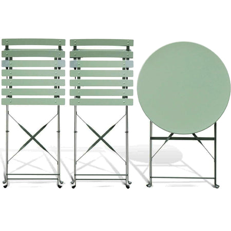 Set 3 Pezzi Tavolo con 2 Sedie Bar Hotel B&amp;B Giardino Metallo Verniciato Pieghevole