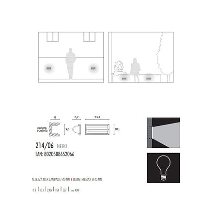 Incasso segnapasso moderno Sovil illuminazione WALKING 214 E27 LED alluminio lampada parete